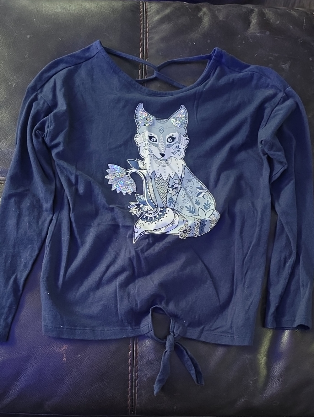 The Children's Place Navy Long-Sleeve Fox Graphic Tie-Front Tee